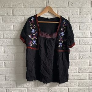 Black embroidered short sleeve top